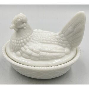 Westmoreland Milk Glass Hen on Nest Covered Dish 4.75" White 1950s Mid Century